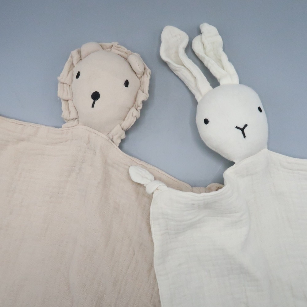 2 Muslin Bunny Lion Lovey Security Blanket Rabbit Animal Toy Lot